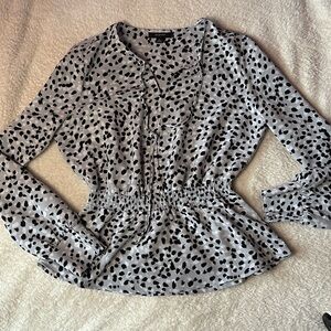 Alfani Womens Petites Peplum Spotted Blouse